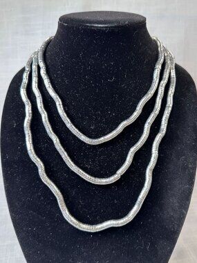 Vintage Silver Tone Long Snake Chain Bendable Necklace